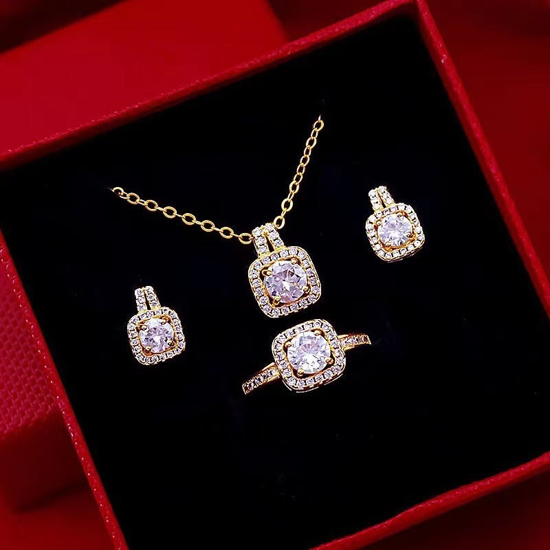 Fashion Jewelry Set Zircon Gem Pendant Chain