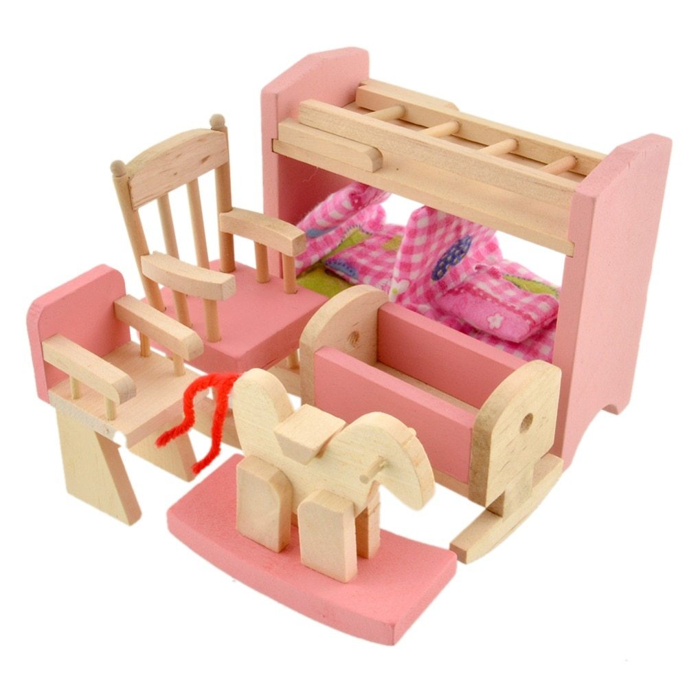 Small Furniture Wooden High Bed Children's Play House Educational Toys Early Childhood Children's Toy Wood