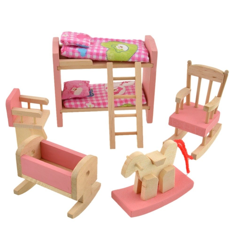 Small Furniture Wooden High Bed Children's Play House Educational Toys Early Childhood Children's Toy Wood