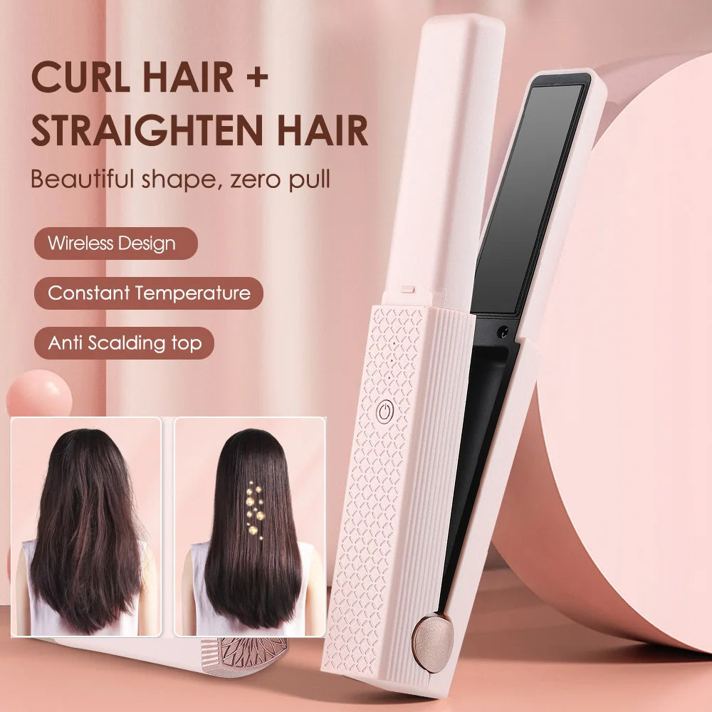 Hair Straightener Cordless USB Hair Straightener Mini Ceramics Hair Curler