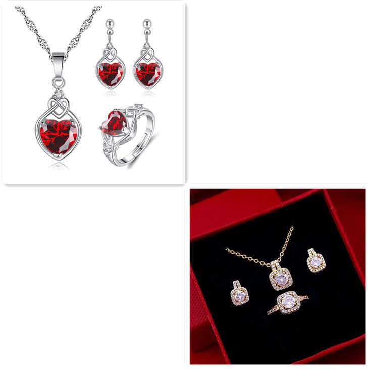 Fashion Jewelry Set Zircon Gem Pendant Chain