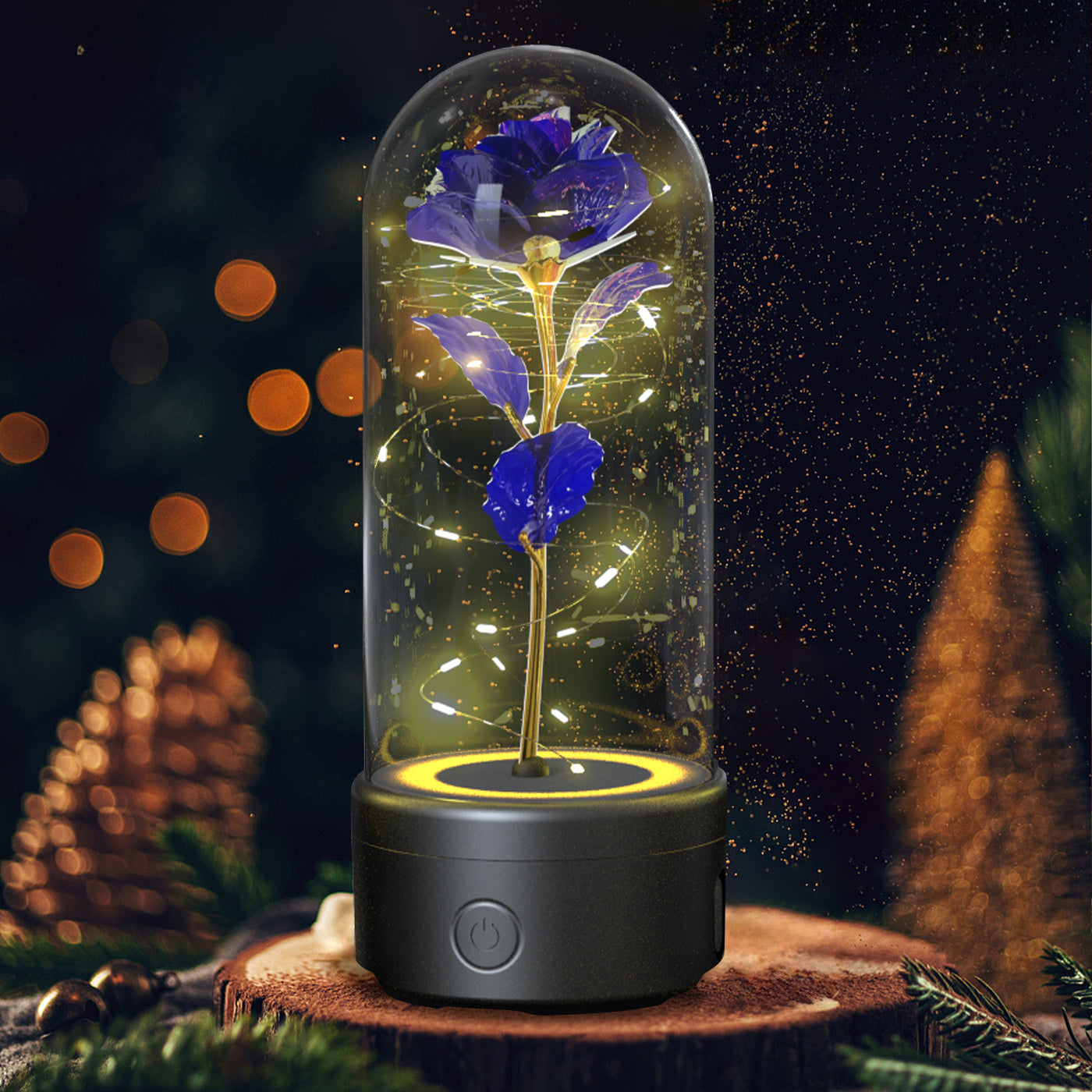 Creative 2 In 1 Rose Flowers LED Light And Bluetooth Speaker Night Light Ornament In Glass Cover