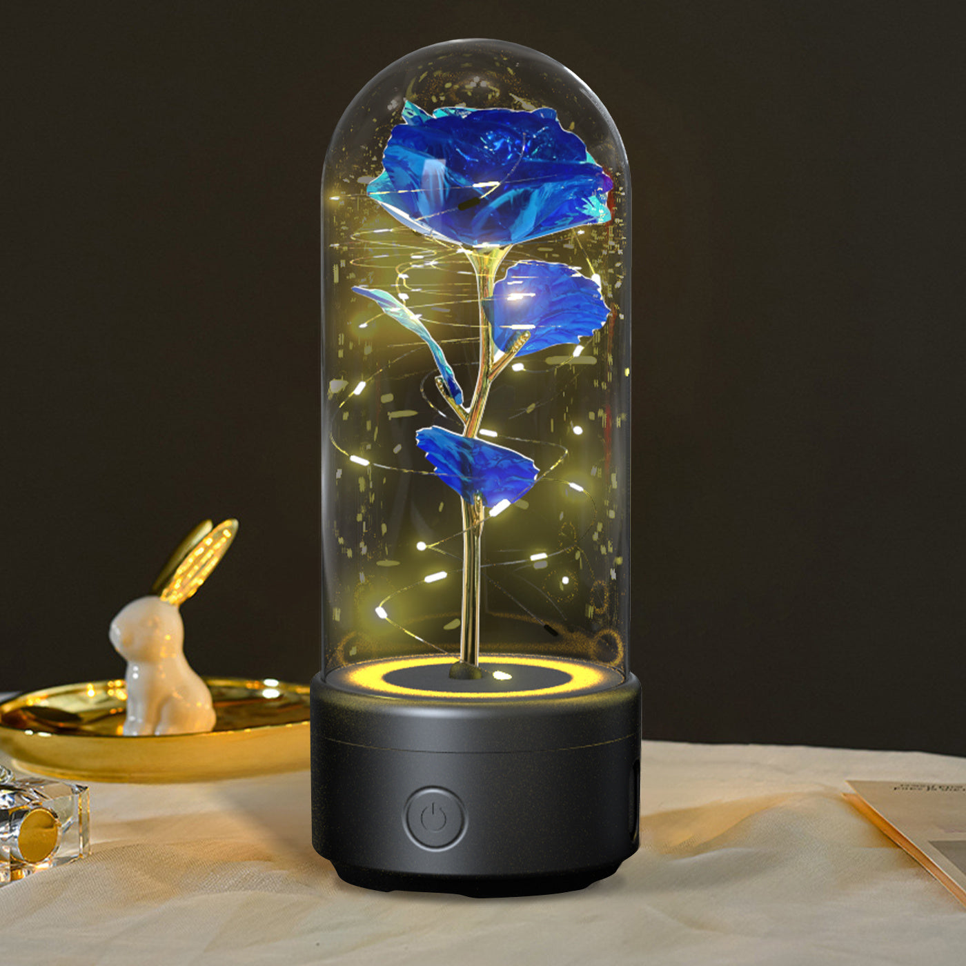 Creative 2 In 1 Rose Flowers LED Light And Bluetooth Speaker Night Light Ornament In Glass Cover