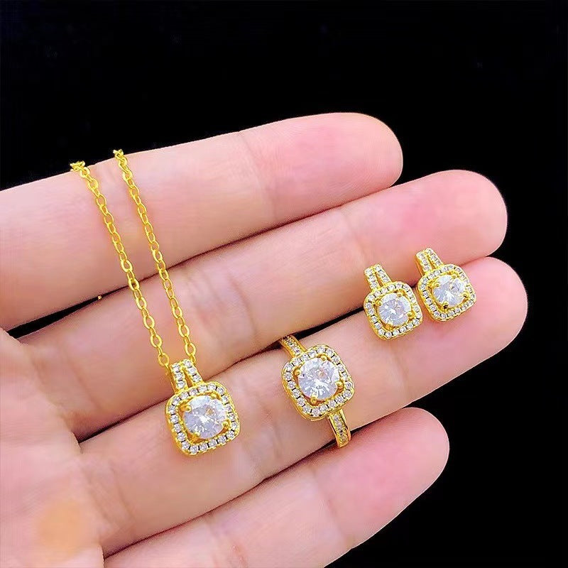 Fashion Jewelry Set Zircon Gem Pendant Chain