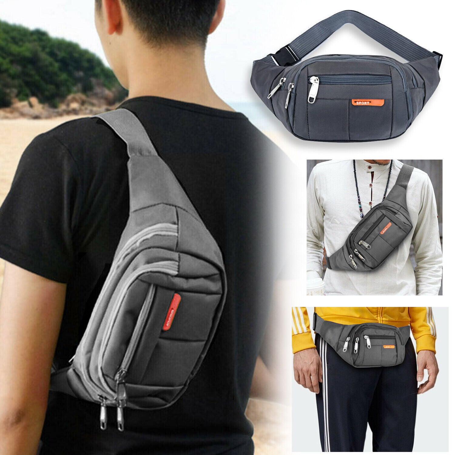 Men Belt Waist Bag Cross Body Travel Pouch