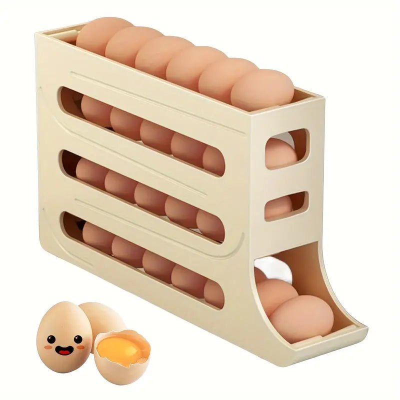 30 Egg Holder - 4 Tier Automatic Rolling Egg Holder Dispenser