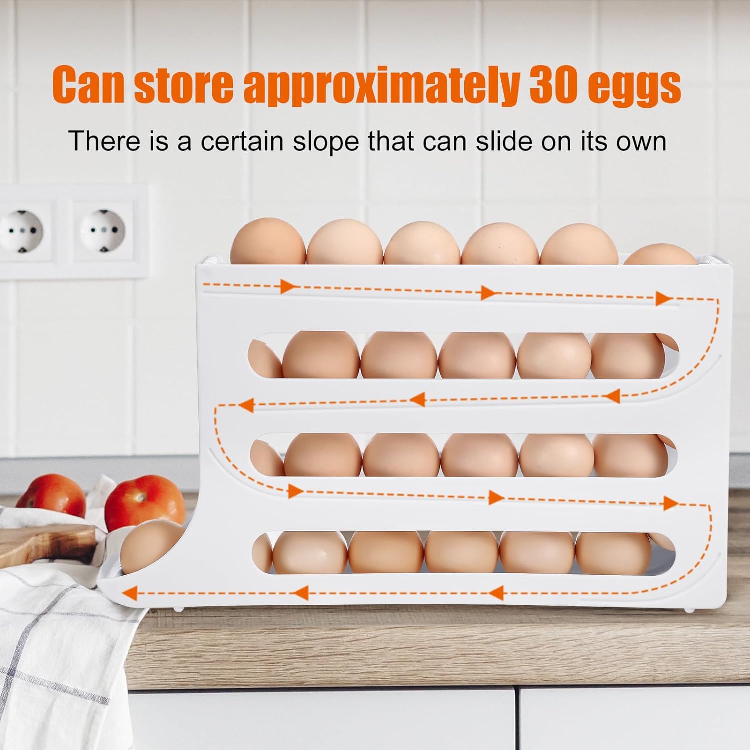 30 Egg Holder - 4 Tier Automatic Rolling Egg Holder Dispenser