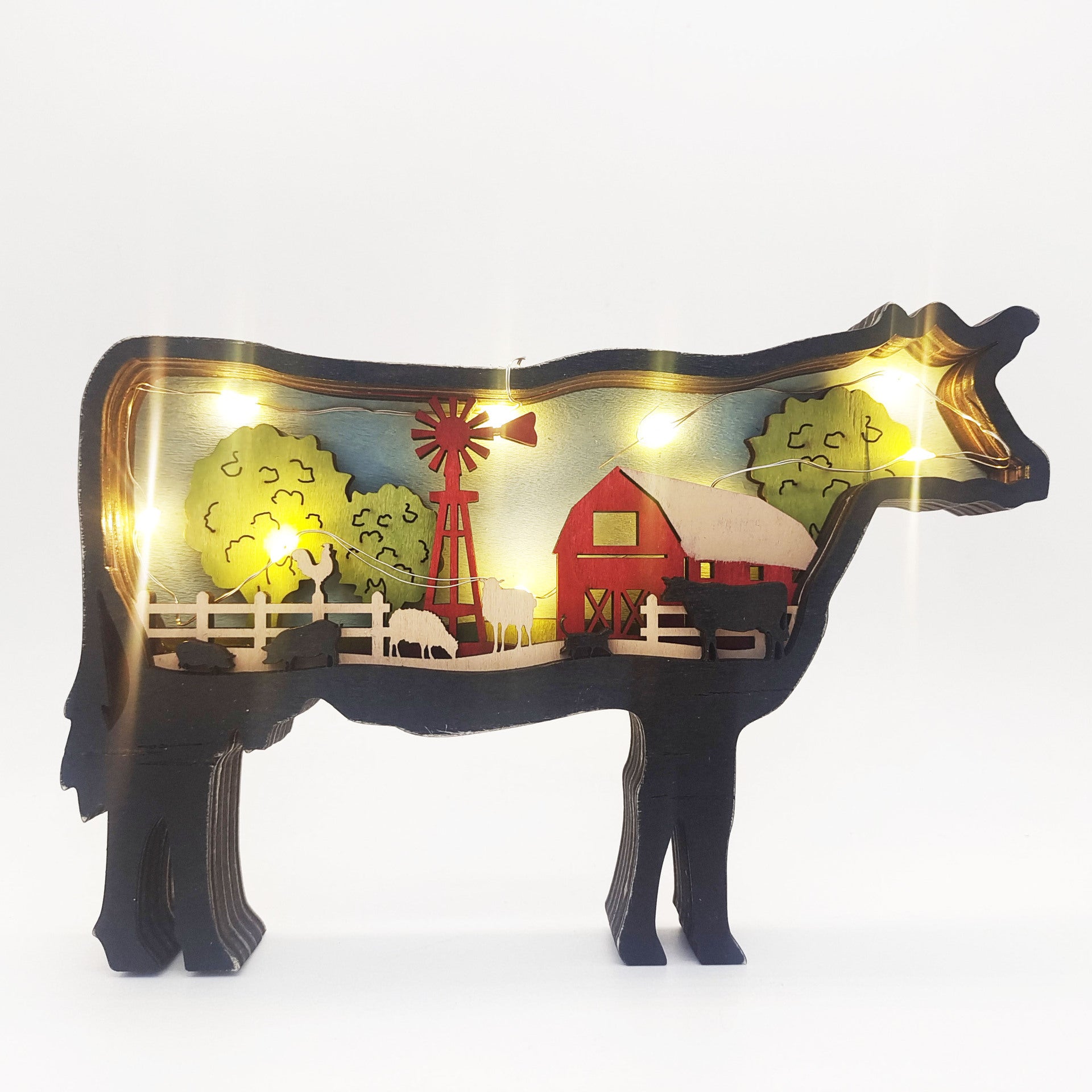 New Creative Farm Animals Home Decoration Wood Carving Ornaments Night Lamp