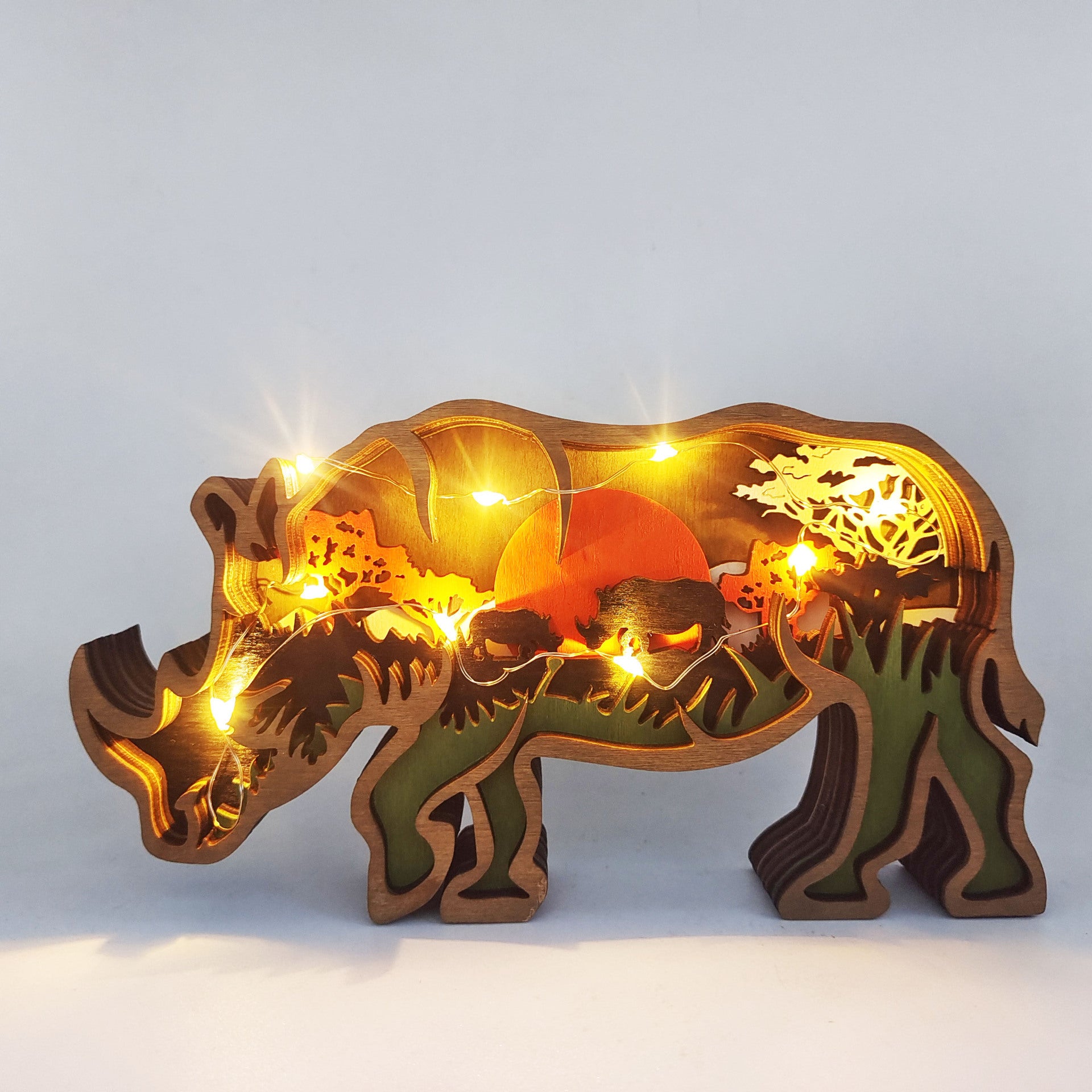 New Creative Farm Animals Home Decoration Wood Carving Ornaments Night Lamp