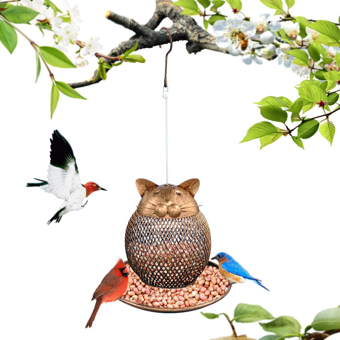 Cat Shaped Bird Feeder Handmade Garden Decoration