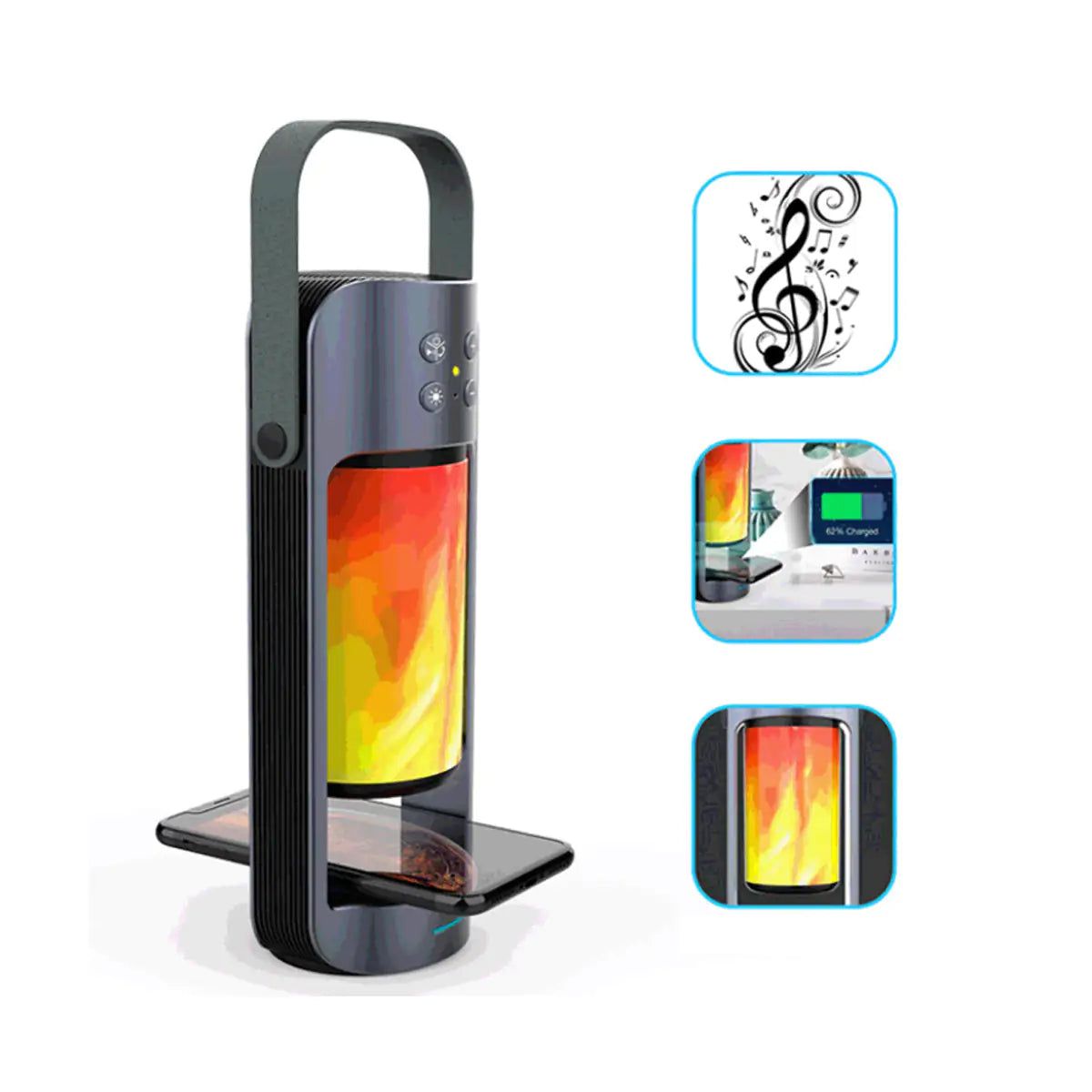 Dancing Flames LED Lantern With Bluetooth Speaker And Wireless Phone Charger