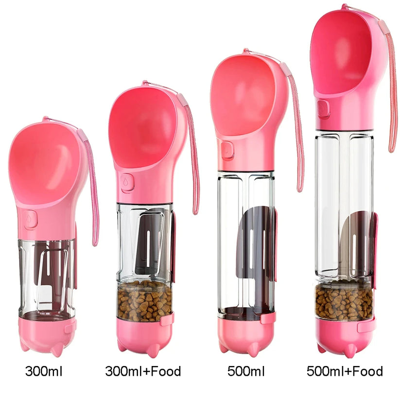 Portable Dog Water Bottle 4 In 1 Pet Drinking Feeder Pet Water Dispenser Leakproof Travel Bottle with Food Container Waste Bag