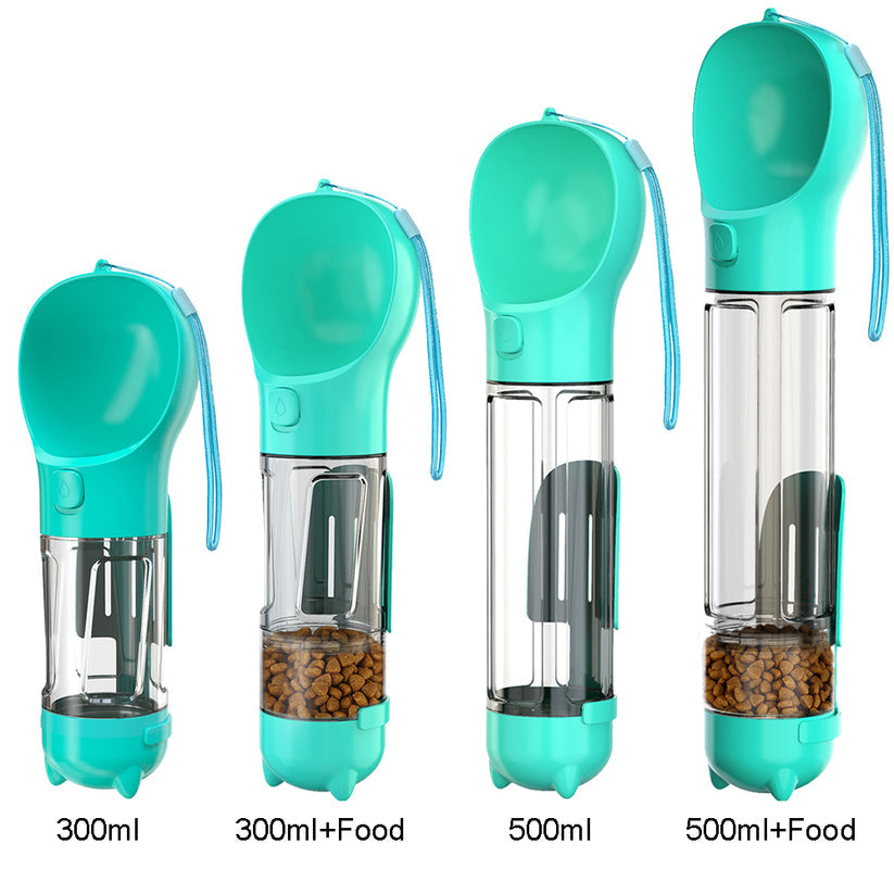 Portable Dog Water Bottle 4 In 1 Pet Drinking Feeder Pet Water Dispenser Leakproof Travel Bottle with Food Container Waste Bag