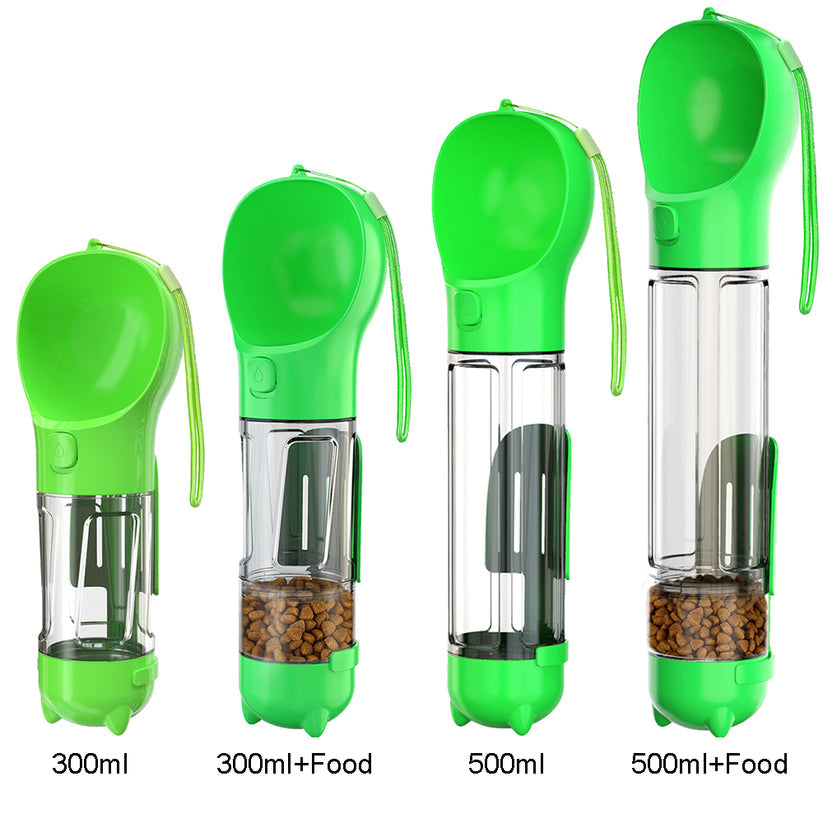 Portable Dog Water Bottle 4 In 1 Pet Drinking Feeder Pet Water Dispenser Leakproof Travel Bottle with Food Container Waste Bag