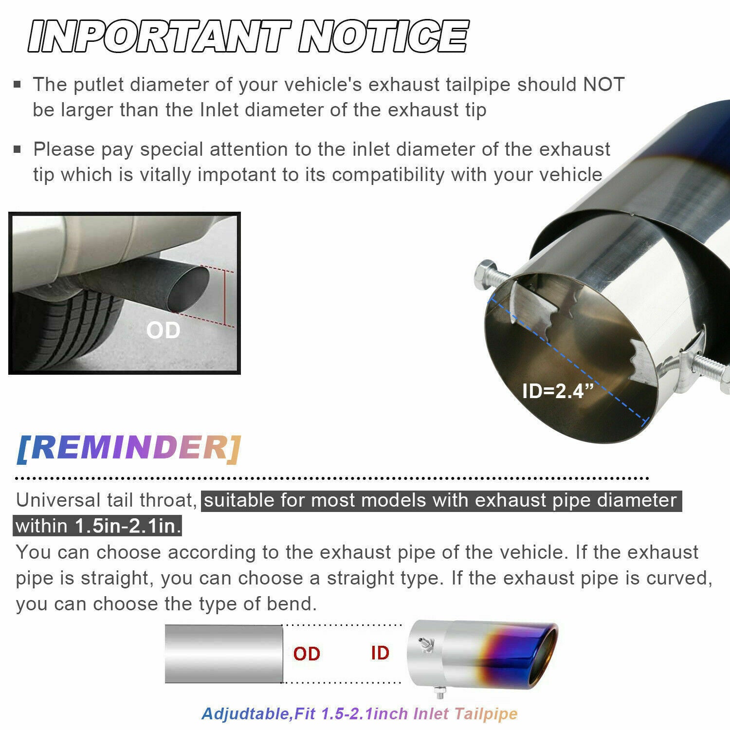 Car Exhaust Pipe Stainless Steel Round