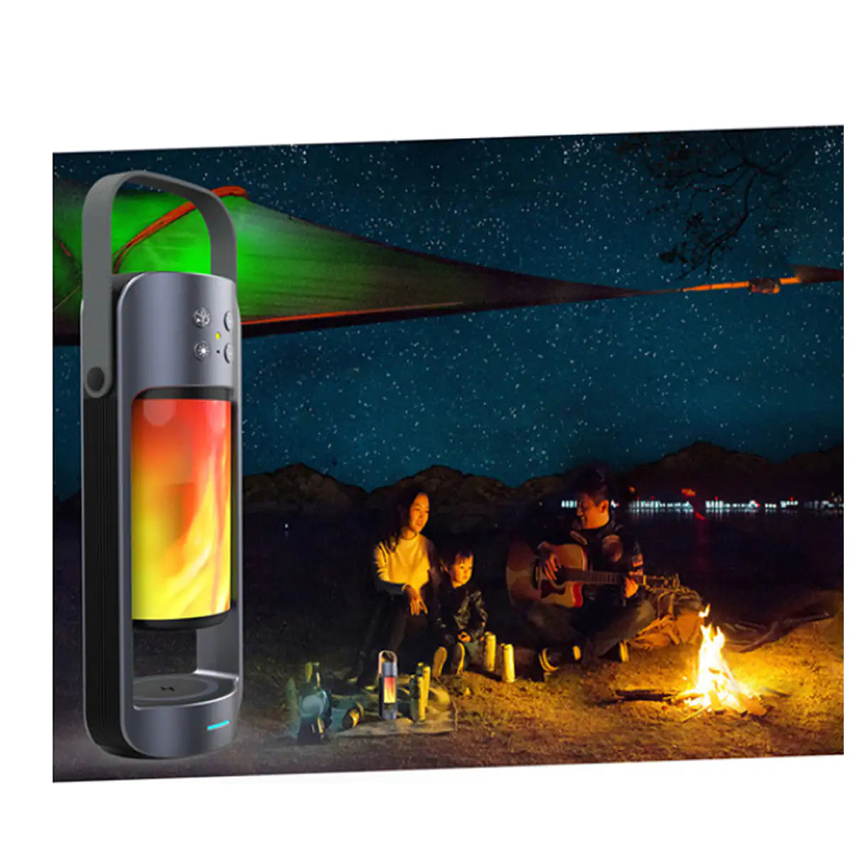 Dancing Flames LED Lantern With Bluetooth Speaker And Wireless Phone Charger