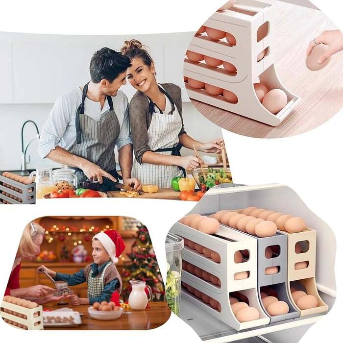 30 Egg Holder - 4 Tier Automatic Rolling Egg Holder Dispenser