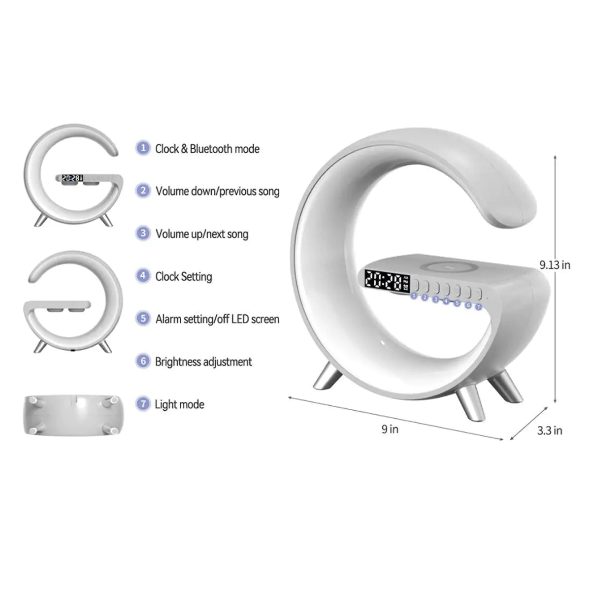 Mooncave Light Wireless Charger And Speaker With Clock